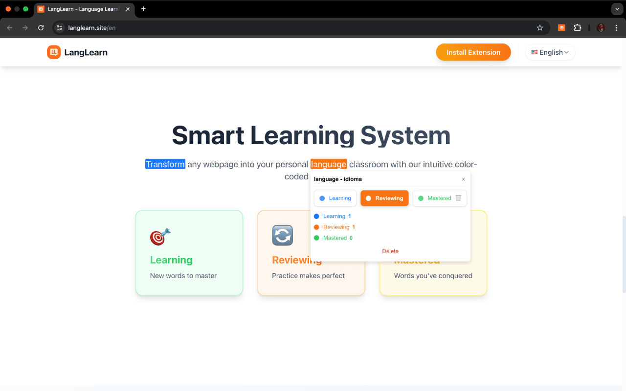 Progress view for remembered words.